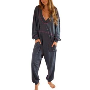 Natural Life Johnnie Jumpsuit Romper In Blue & Pink Oversized XS